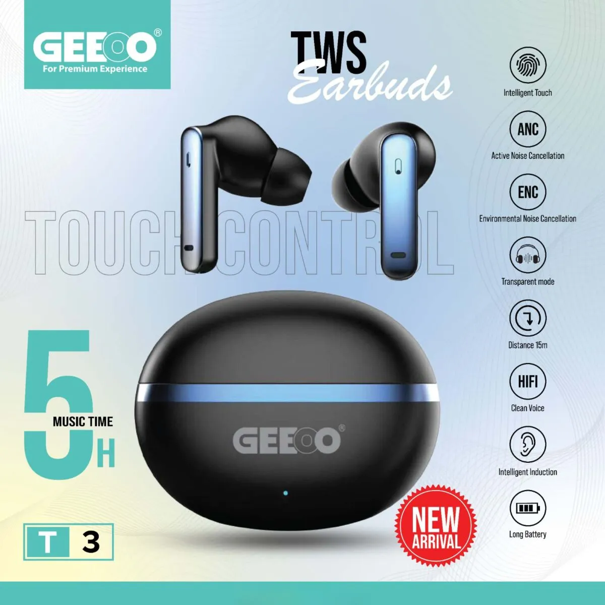 Geeoo T3 ANC ENC TWS Earbuds Geeoo T3 ANC ENC TWS Earbuds - Image 1